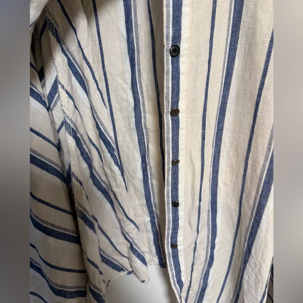 Free People Striped Button-Front Tunic Dress in Cream and Blue - Picture 5 of 11